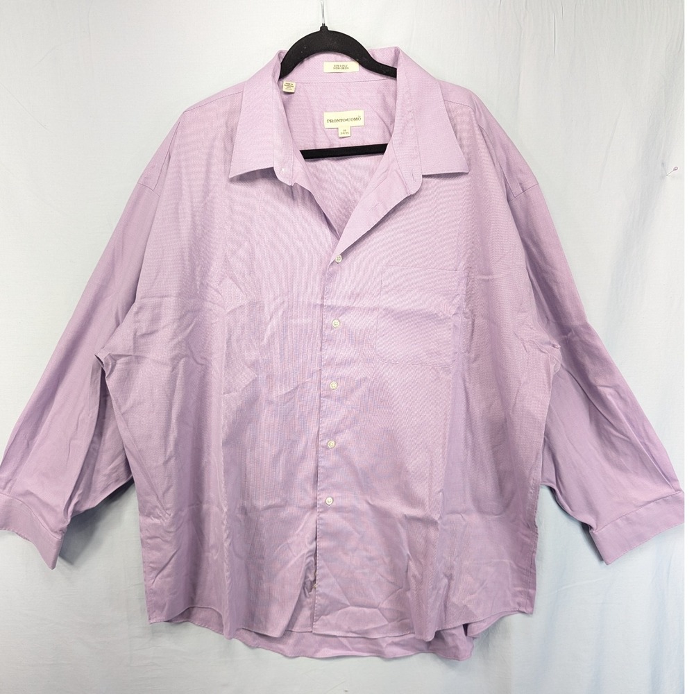 Pronto Uomo Mens Purple 80s 2 Ply Non Iron Button Down Dress Shirt 19‎ 34/35
